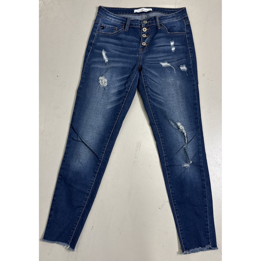 KanCan High Rise Distressed Skinny Jeans Medium Wash Button Fly KC5029D Size5/26